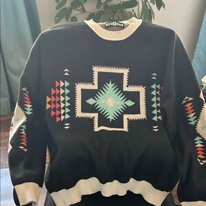 Geometric Pattern Black Sweater